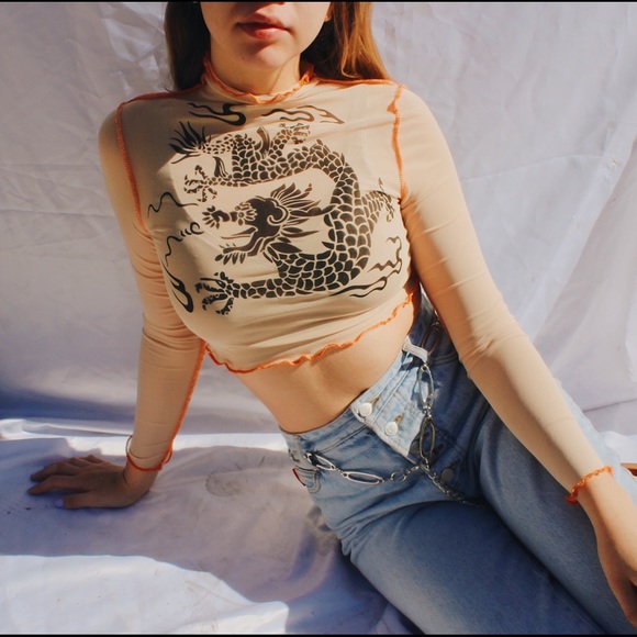 Tops - Dragon sheer crop top